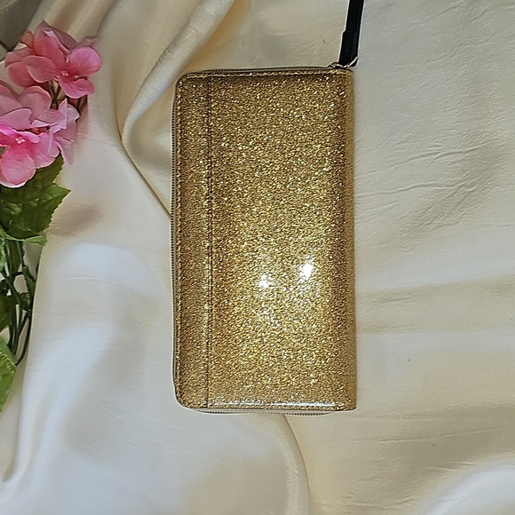 KATE SPADE  Gold Glitter Leather  Zip Around  Wallet - Picture 2 of 7